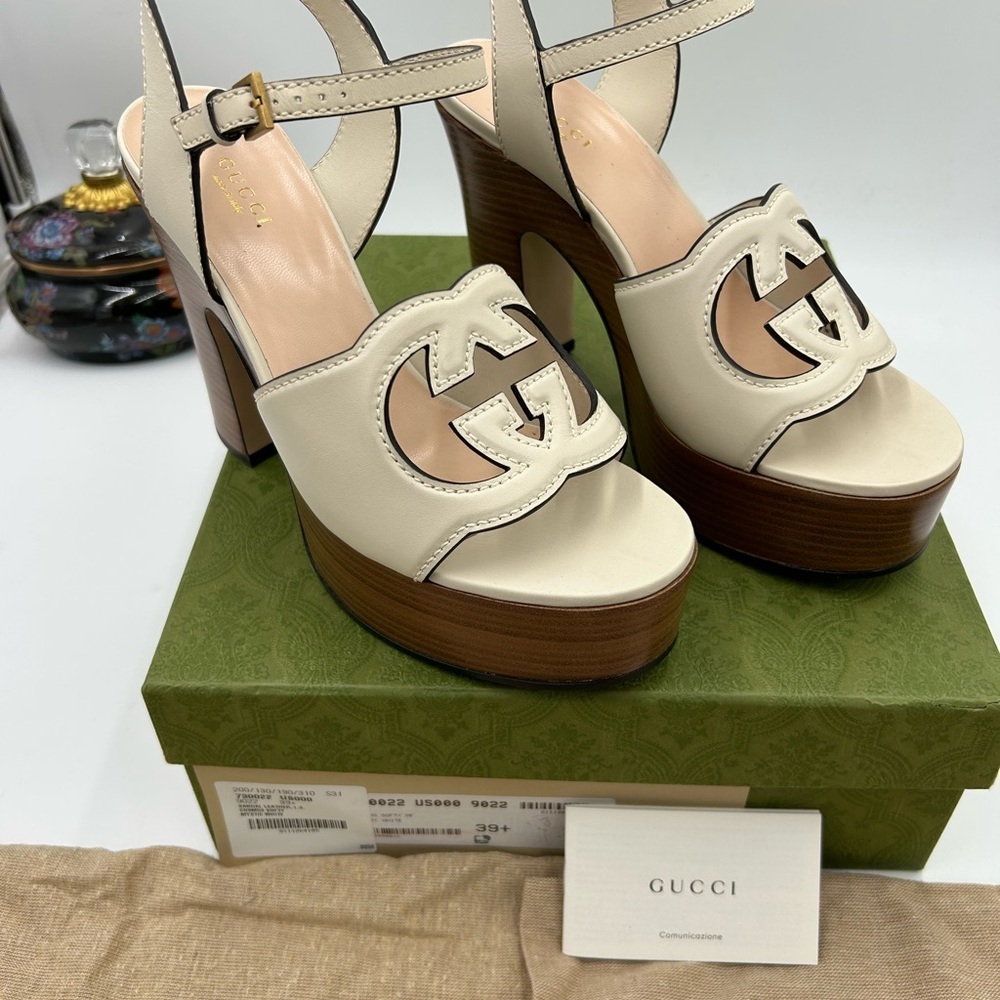 Women's Gucci interlocking G leather platform sandals size 39.5 made in Italy - Picture 2 of 13